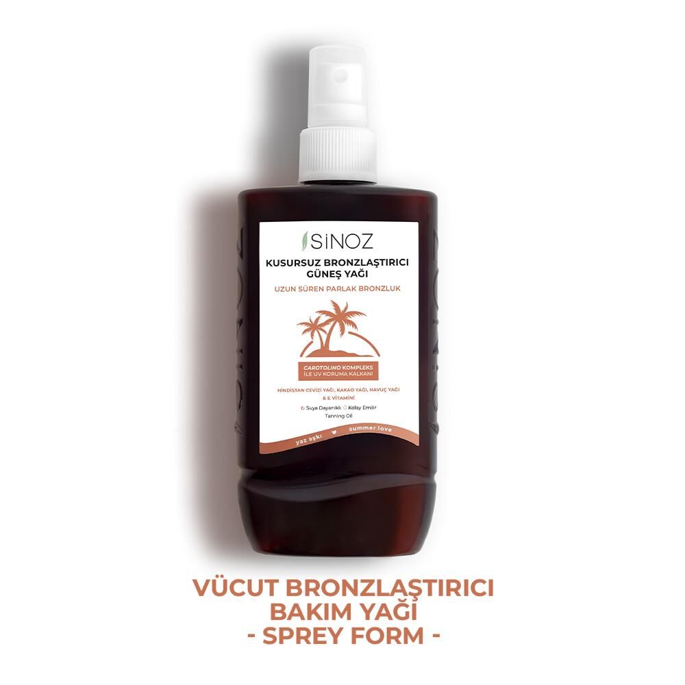 Sinoz Kusursuz Bronzlaştırıcı Güneş Yağı Spreyi 200 ml Hindistan Cevizi Kakao Havuç Yağı Içeren