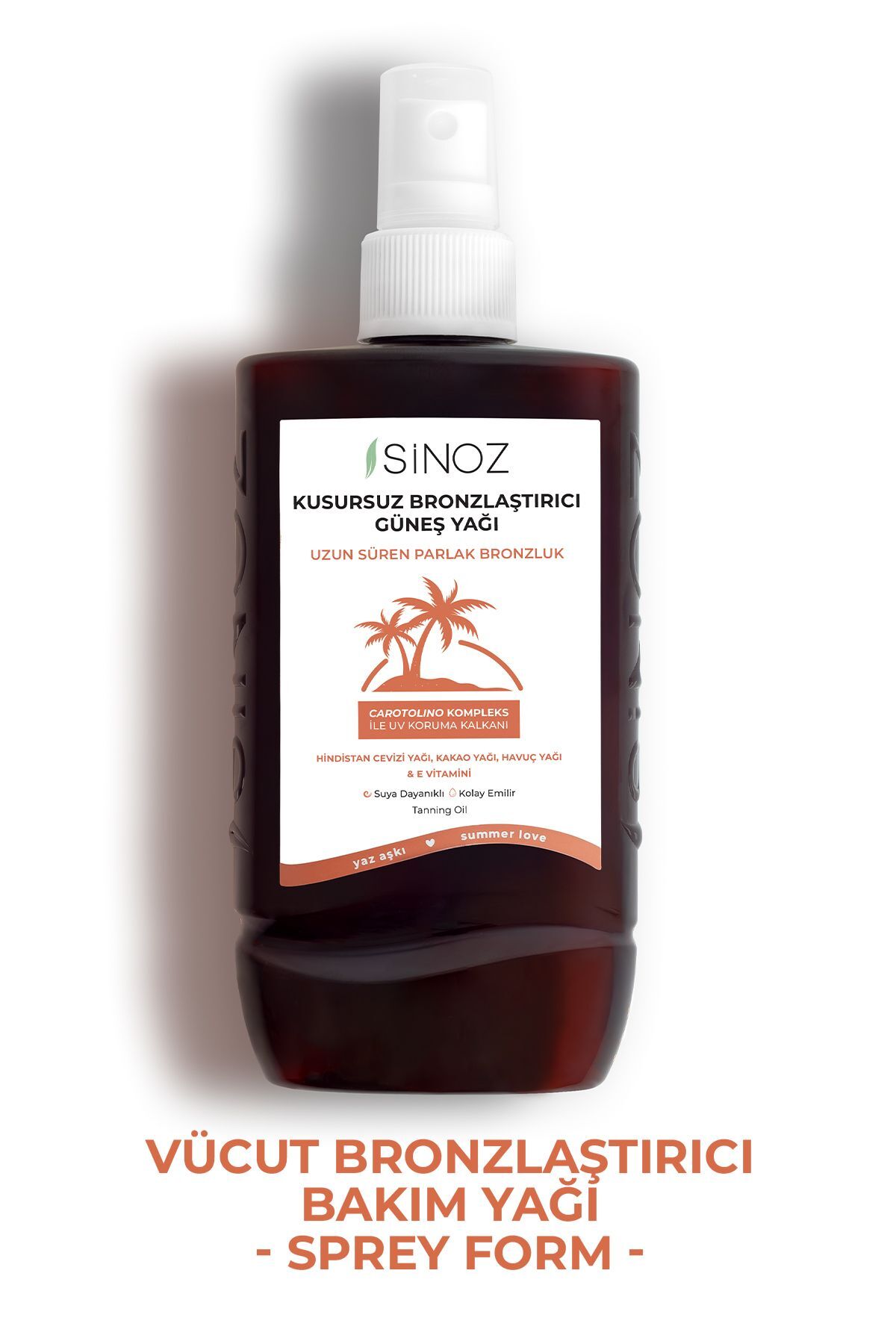 Sinoz Kusursuz Bronzlaştırıcı Güneş Yağı Spreyi 200 ml Hindistan Cevizi Kakao Havuç Yağı Içeren