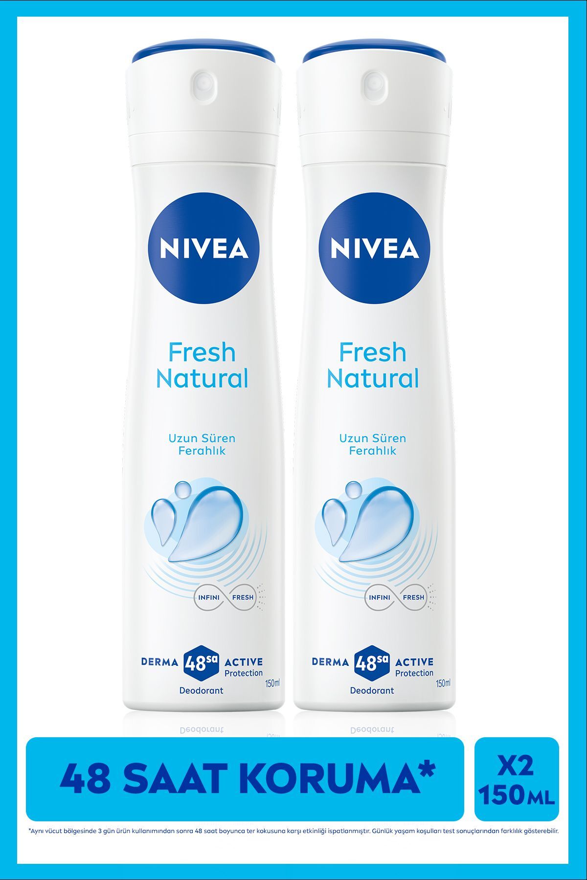 Kadın Sprey Deodorant Fresh Natural 150 ml,48 Saat Koruma,Okyanus Özleri,2x Adet