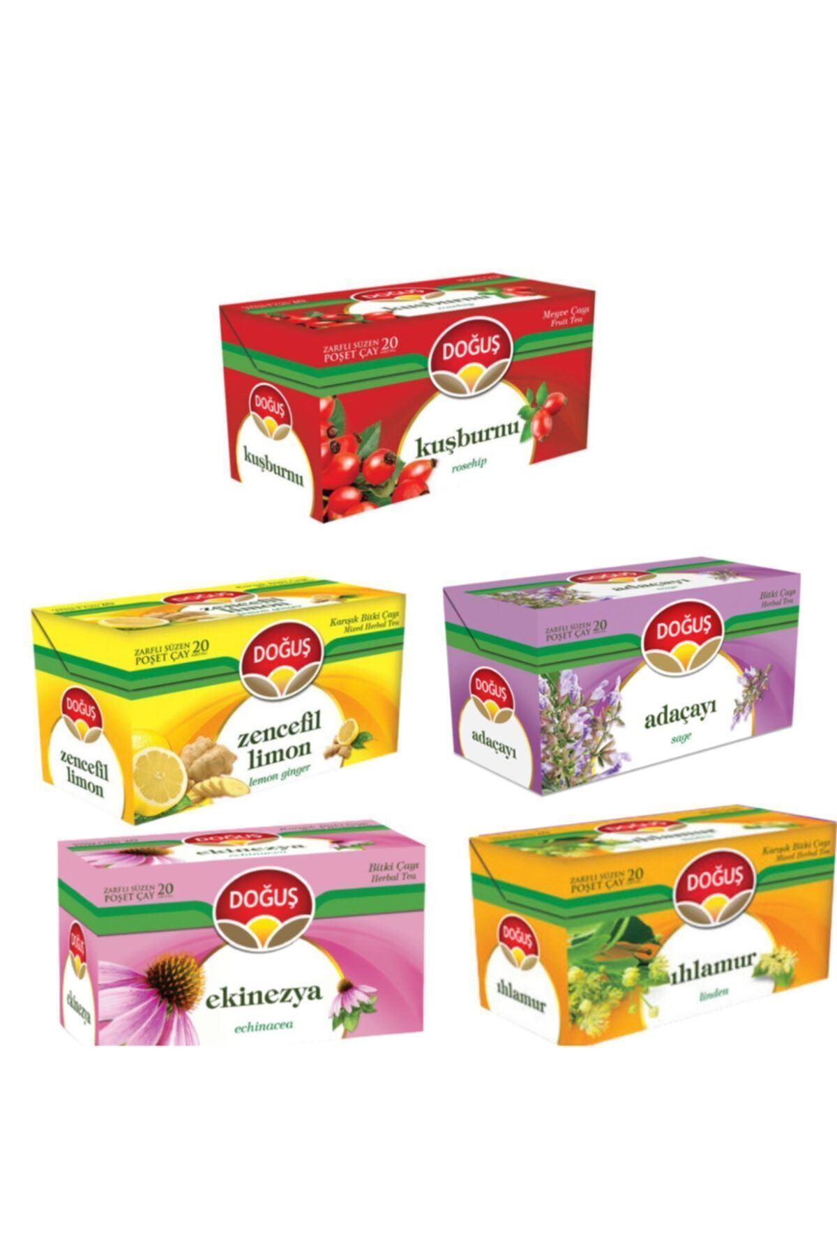 Kış Çayları Serisi (ZENCEFİL LİMON-IHLAMUR-ADAÇAYI-KUŞBURNU-EKİNEZYA)5x20'li