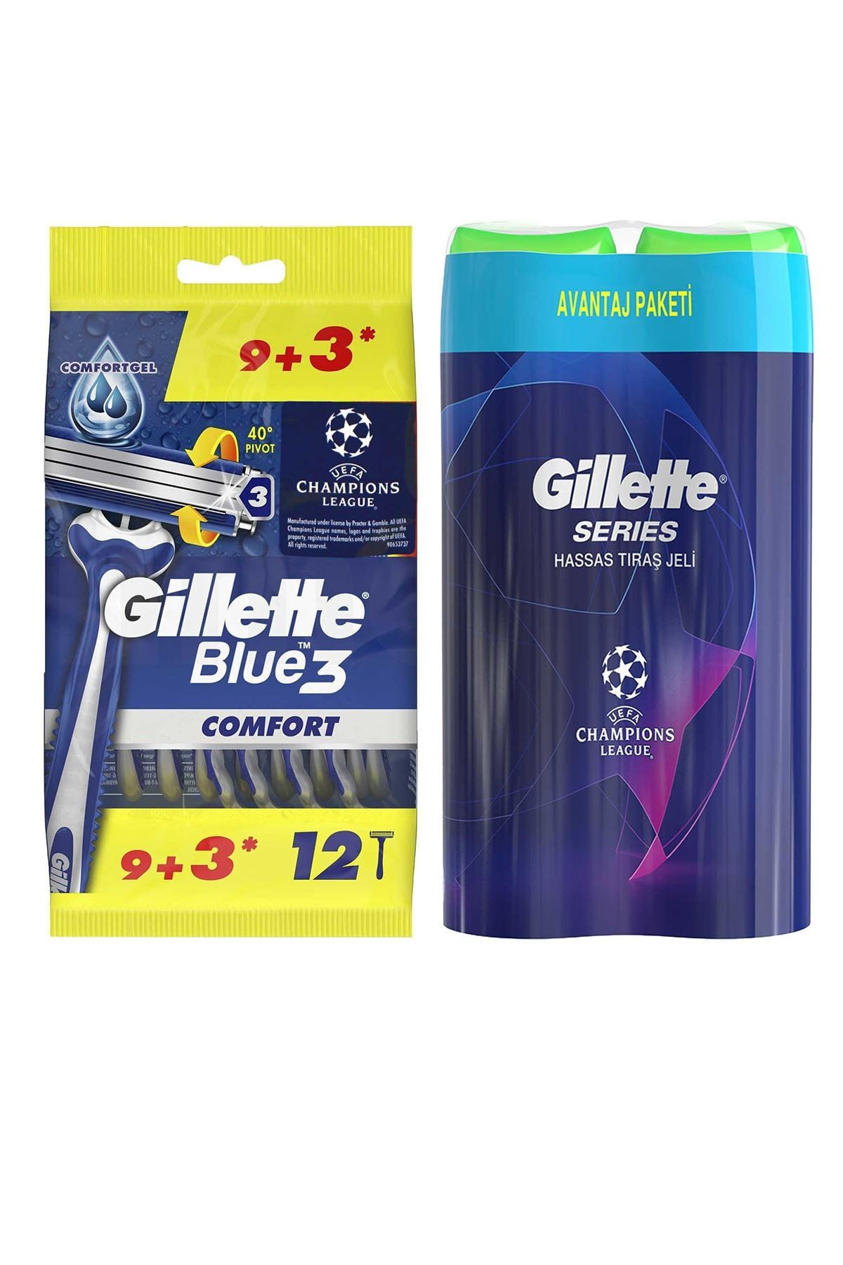 Blue 3 Tıraş Bıçağı 9+3 12'li + Series Hassas Tıraş Jeli 2x200 Ml