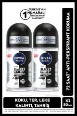 MEN Erkek Roll-on Deodorant Black&white Invisible Original 50ml, 72 Saat Anti-perspirant, X2 Adet