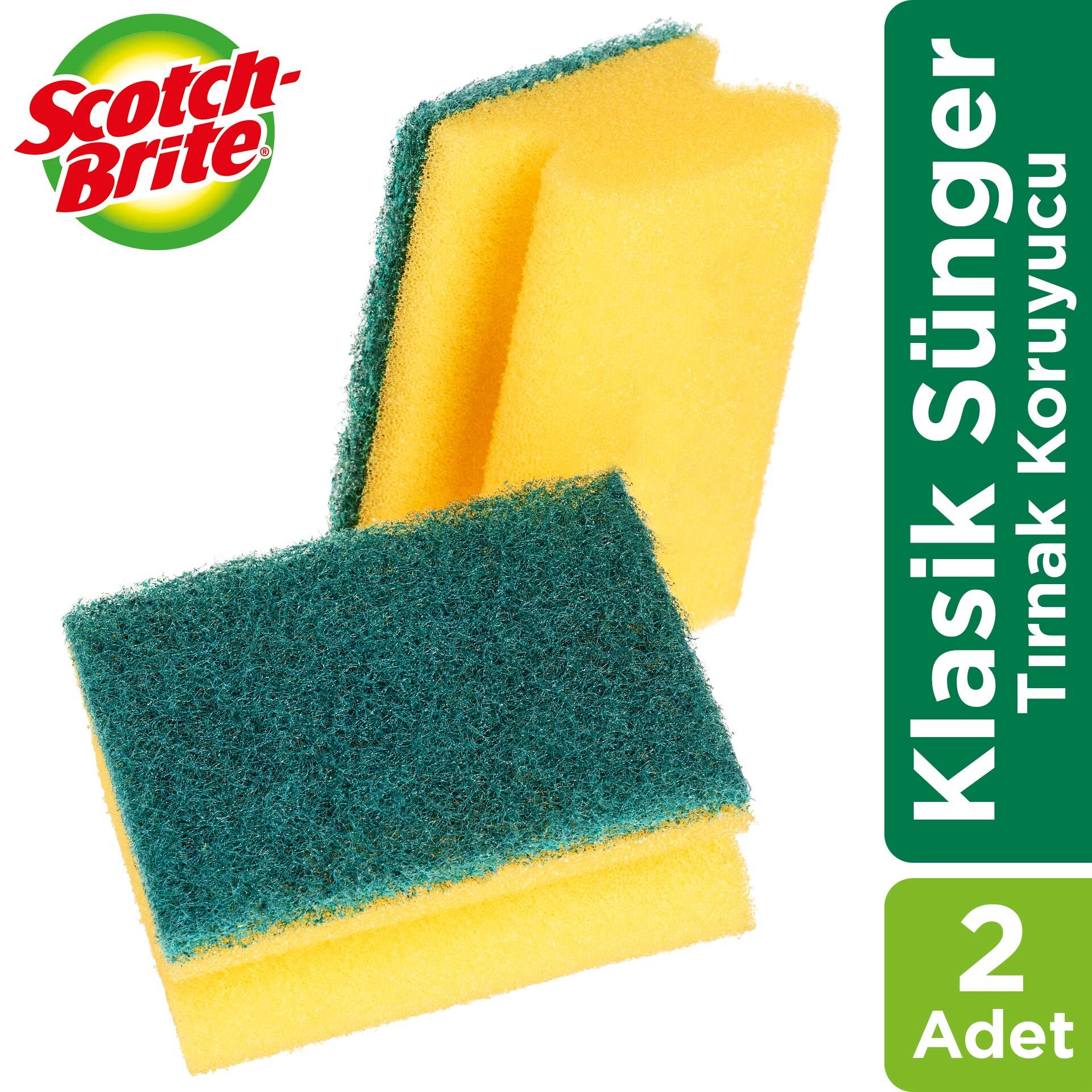 Scotch-brite  Yeşil Klasik Bulaşık Süngeri, 2'li, Tırnak Koruyuculu