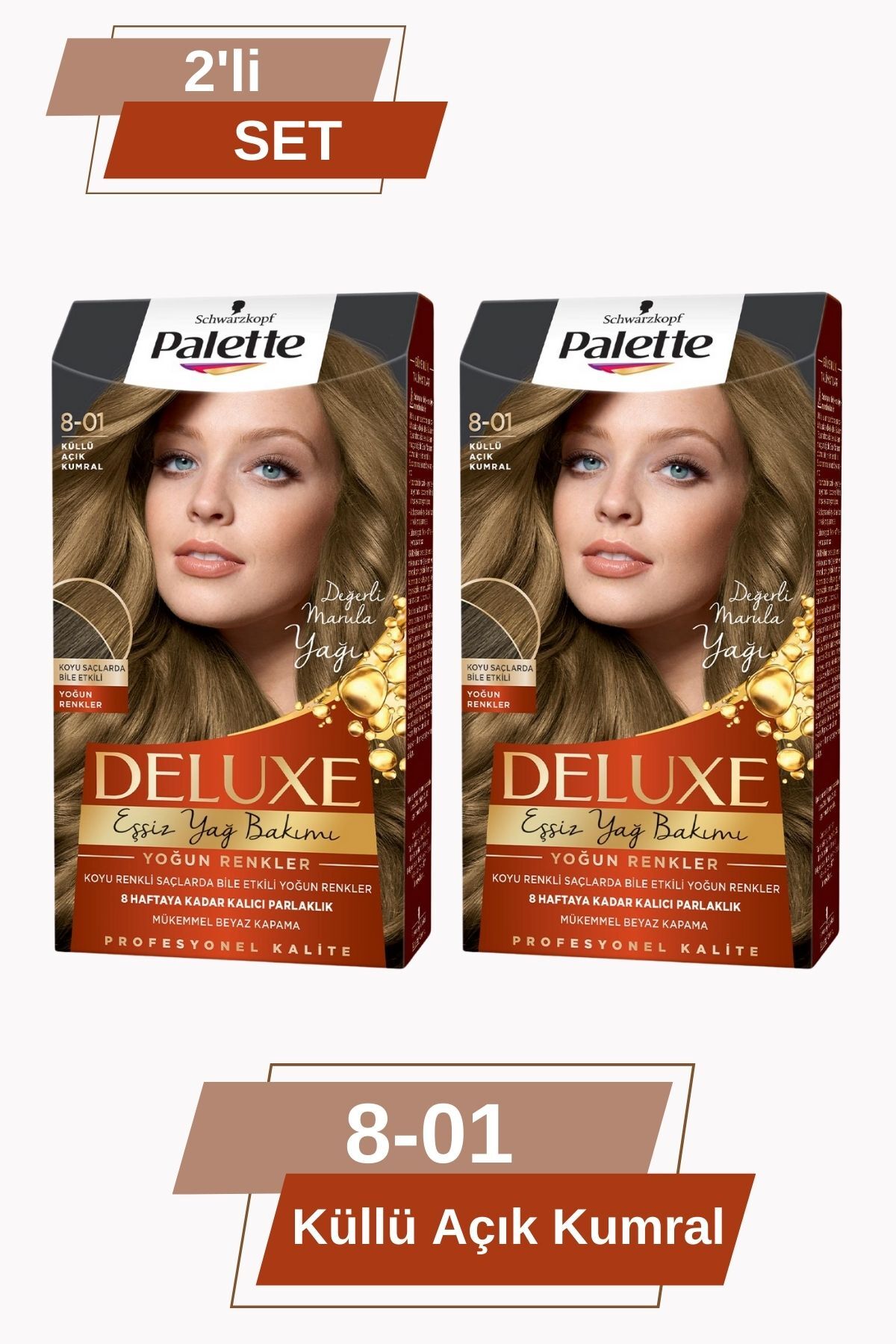 Deluxe Yoğun Renkler 8-01 Küllü Açık Kumral X 2 Adet Saç Boyası