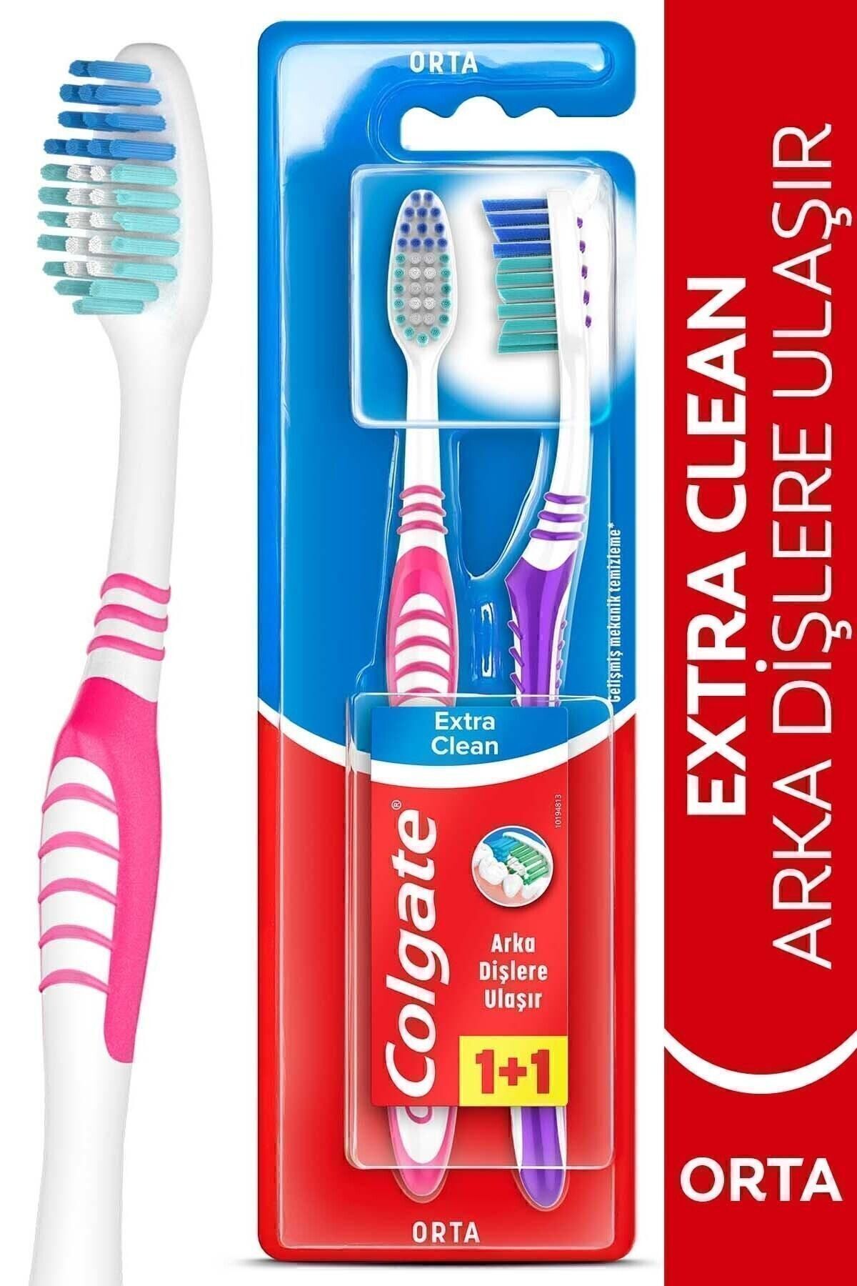 Colgate Extra Clean Dil Temizleyicili Arka Dişlere Uzanan Orta Diş Fırçası 1+1