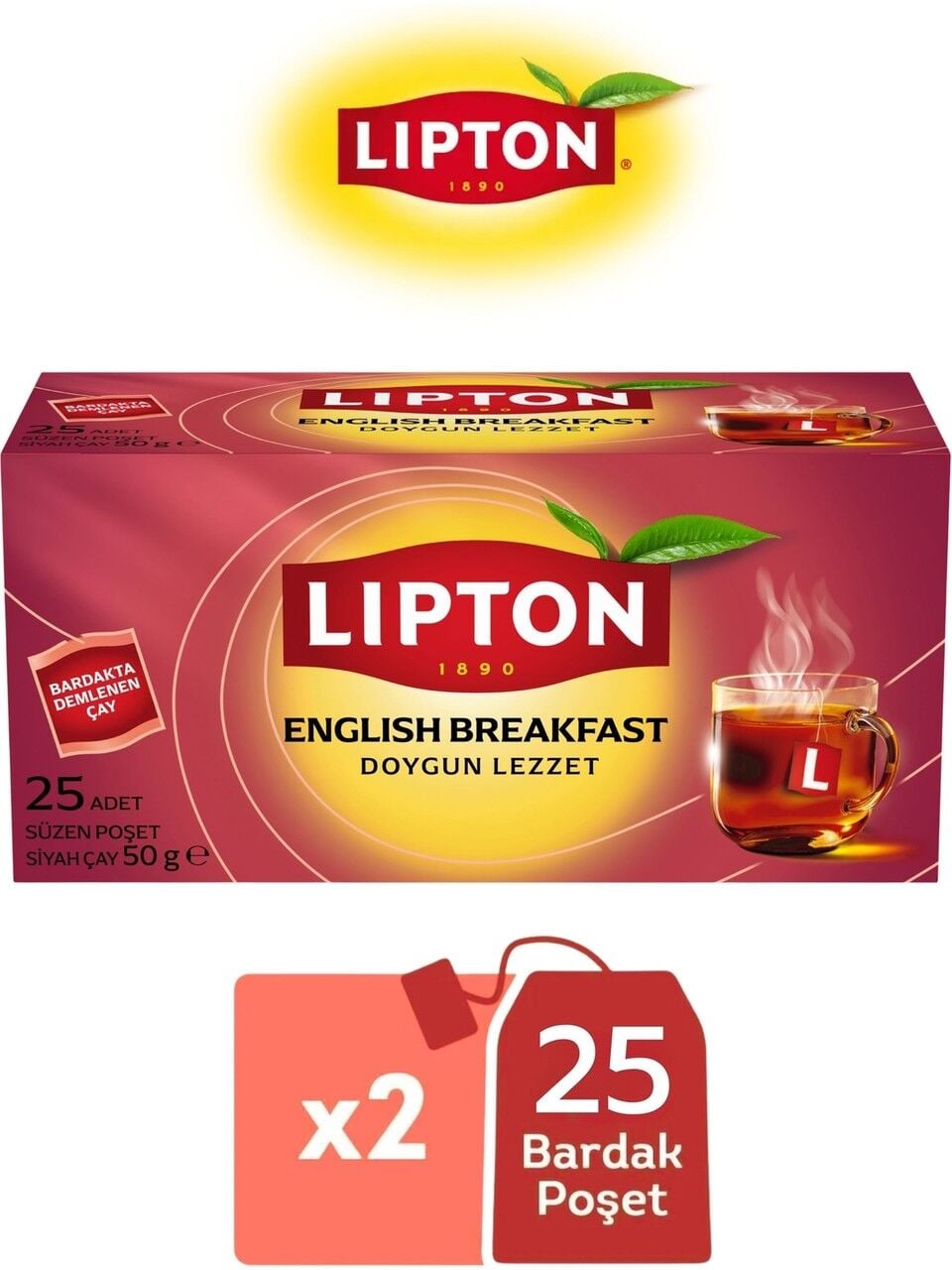 Lipton English Breakfast Siyah Bardak Poşet Çay 25LI x 2 Adet